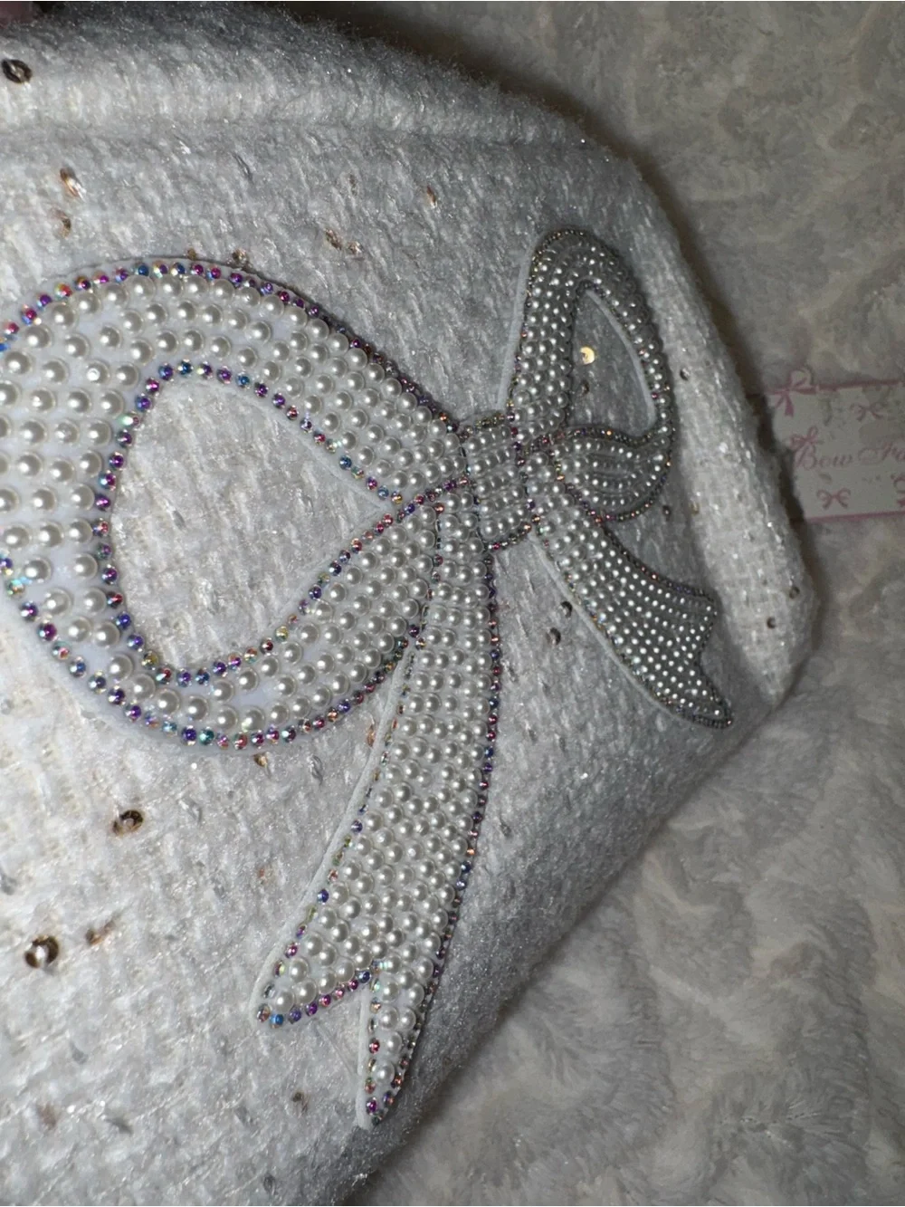 Sparkly Bow Knit - Silver Rhinestone Bow Cosmetic Bag NWT